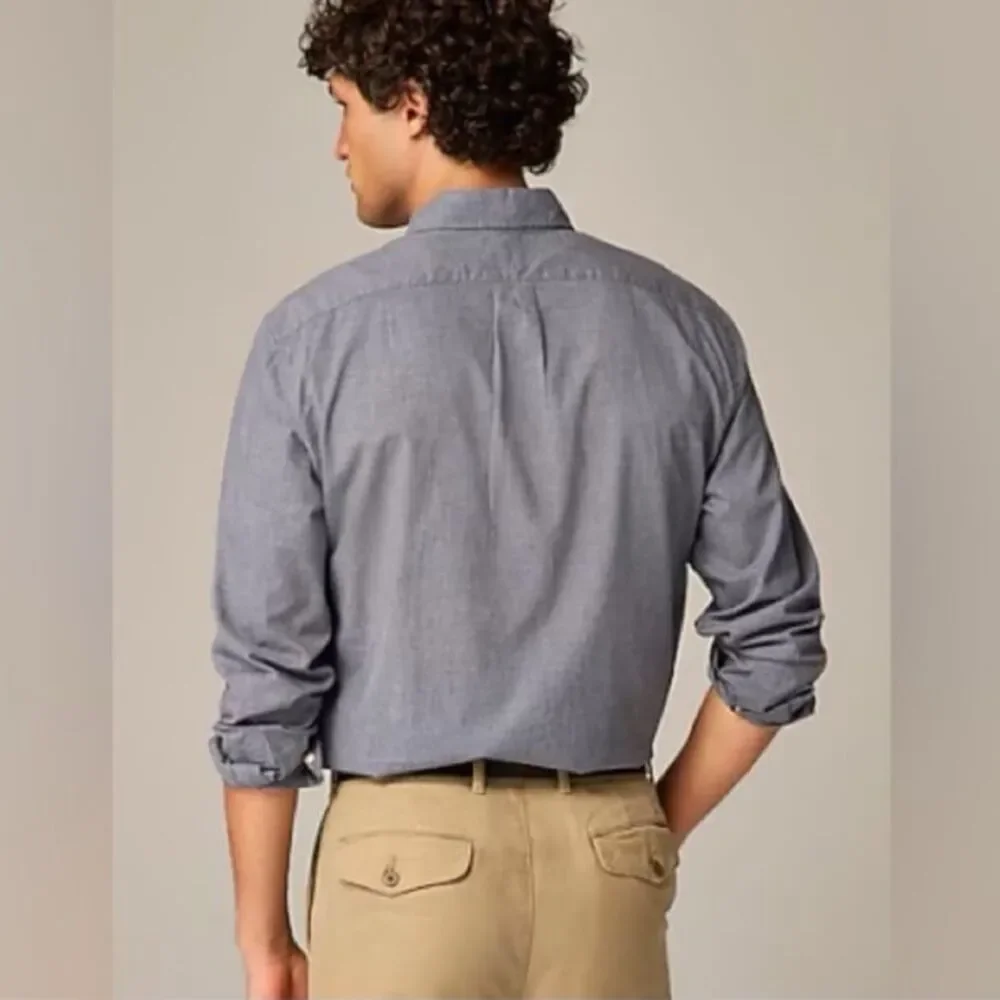 J. Crew Men's Slim Secret Wash Cotton Poplin Shirt in Smoky Slate Size Large